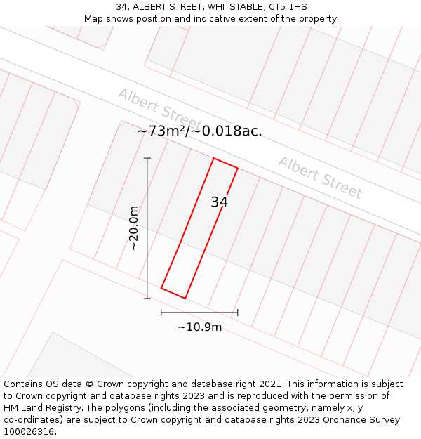 34, ALBERT STREET, WHITSTABLE, CT5 1HS: Plot and title map