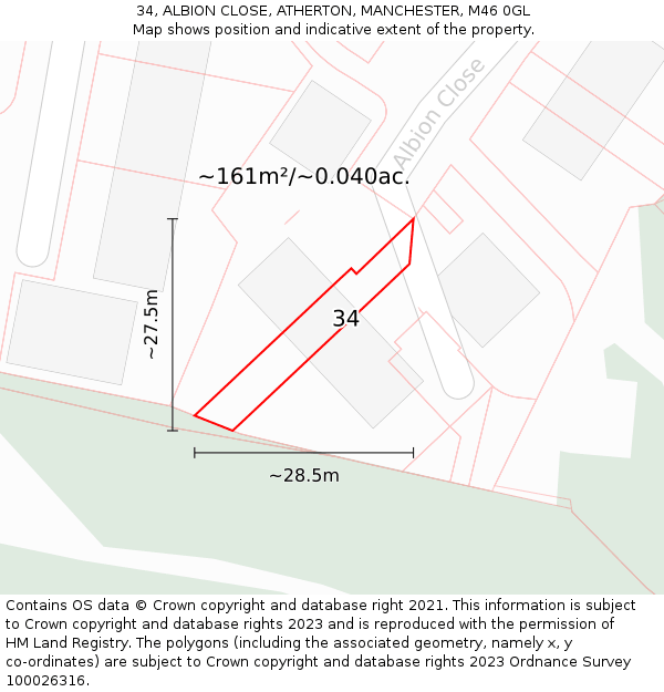 34, ALBION CLOSE, ATHERTON, MANCHESTER, M46 0GL: Plot and title map