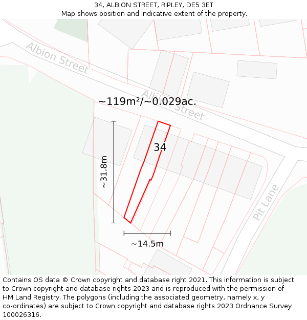 34, ALBION STREET, RIPLEY, DE5 3ET: Plot and title map