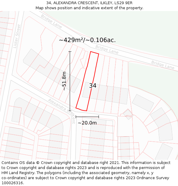 34, ALEXANDRA CRESCENT, ILKLEY, LS29 9ER: Plot and title map
