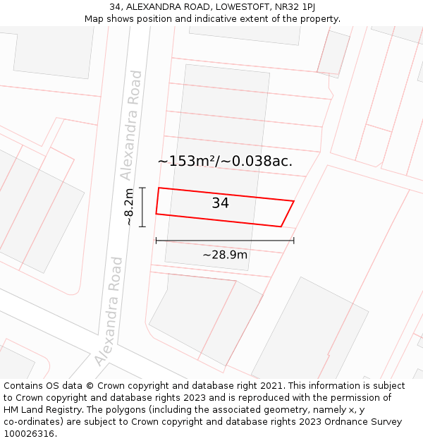 34, ALEXANDRA ROAD, LOWESTOFT, NR32 1PJ: Plot and title map
