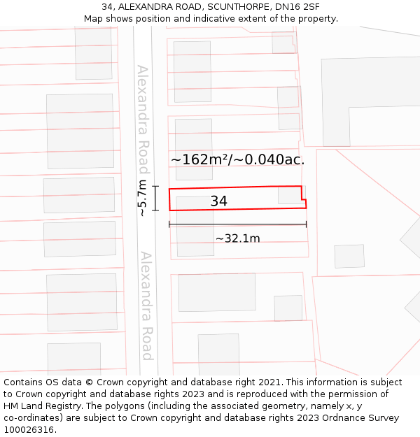 34, ALEXANDRA ROAD, SCUNTHORPE, DN16 2SF: Plot and title map
