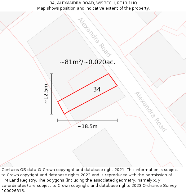 34, ALEXANDRA ROAD, WISBECH, PE13 1HQ: Plot and title map