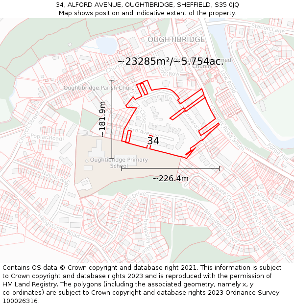 34, ALFORD AVENUE, OUGHTIBRIDGE, SHEFFIELD, S35 0JQ: Plot and title map