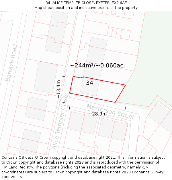 34, ALICE TEMPLER CLOSE, EXETER, EX2 6AE: Plot and title map