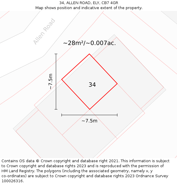 34, ALLEN ROAD, ELY, CB7 4GR: Plot and title map