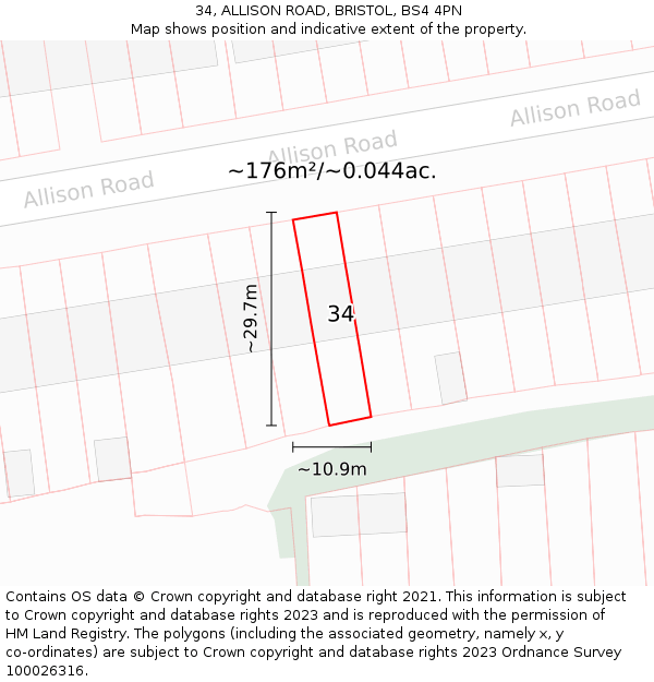 34, ALLISON ROAD, BRISTOL, BS4 4PN: Plot and title map