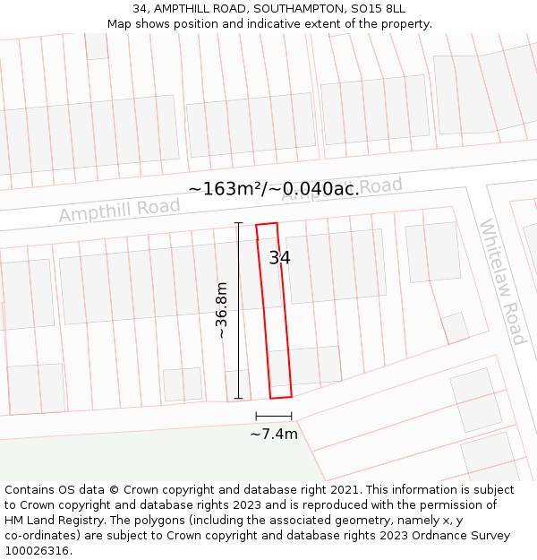 34, AMPTHILL ROAD, SOUTHAMPTON, SO15 8LL: Plot and title map