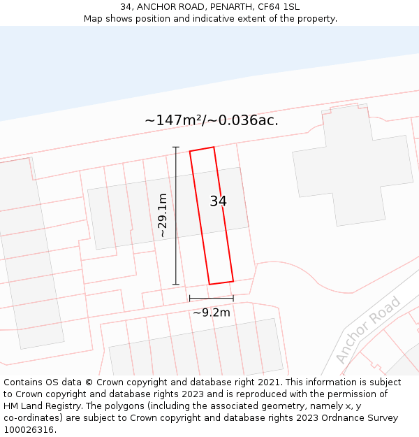 34, ANCHOR ROAD, PENARTH, CF64 1SL: Plot and title map