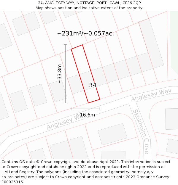 34, ANGLESEY WAY, NOTTAGE, PORTHCAWL, CF36 3QP: Plot and title map