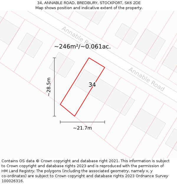 34, ANNABLE ROAD, BREDBURY, STOCKPORT, SK6 2DE: Plot and title map
