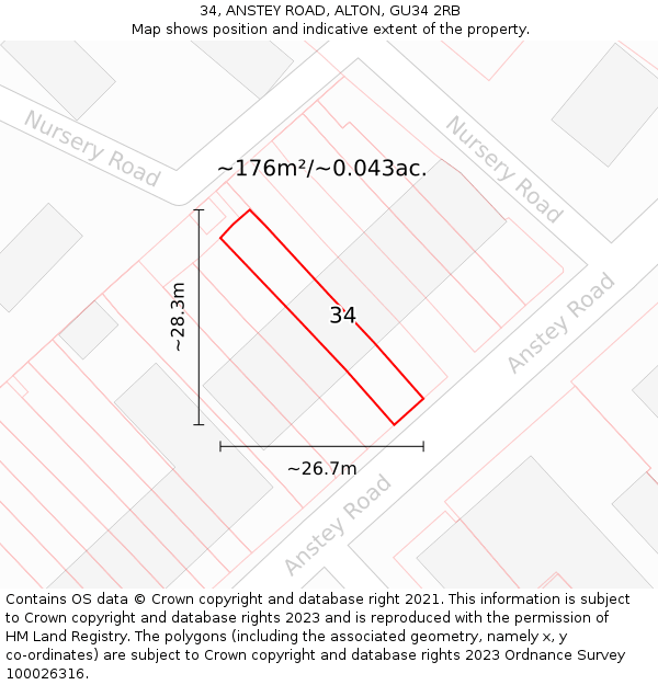 34, ANSTEY ROAD, ALTON, GU34 2RB: Plot and title map