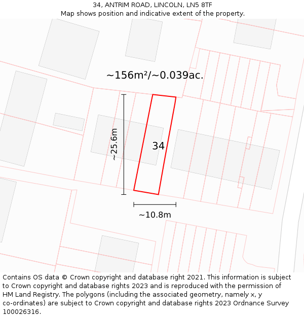 34, ANTRIM ROAD, LINCOLN, LN5 8TF: Plot and title map