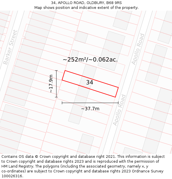 34, APOLLO ROAD, OLDBURY, B68 9RS: Plot and title map