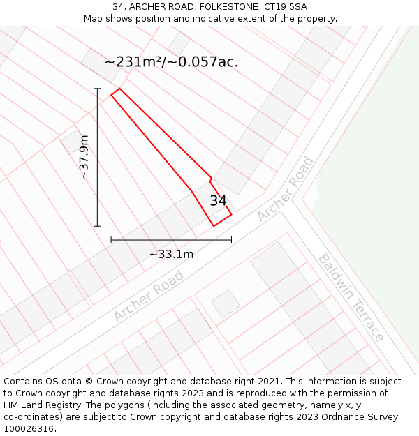 34, ARCHER ROAD, FOLKESTONE, CT19 5SA: Plot and title map