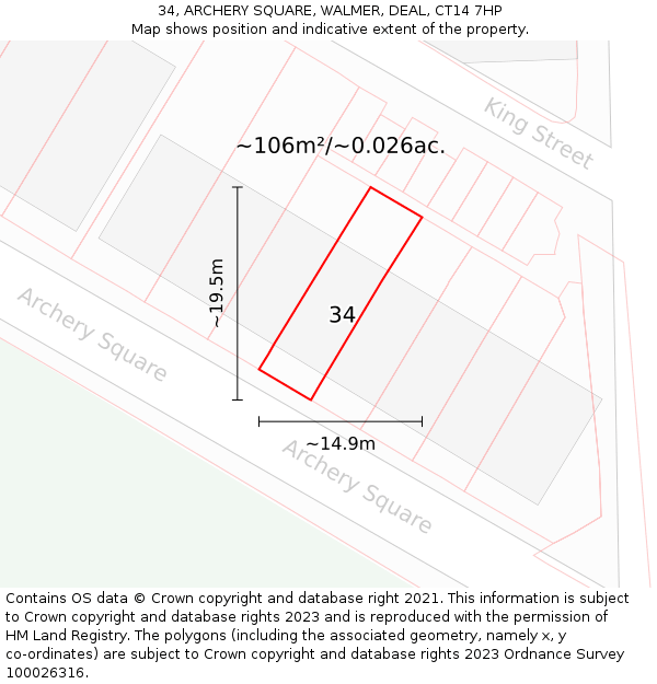 34, ARCHERY SQUARE, WALMER, DEAL, CT14 7HP: Plot and title map
