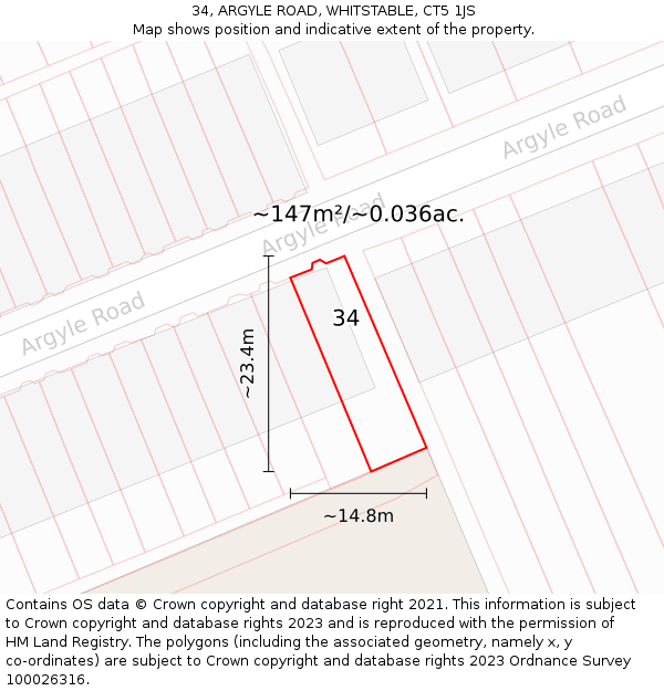 34, ARGYLE ROAD, WHITSTABLE, CT5 1JS: Plot and title map