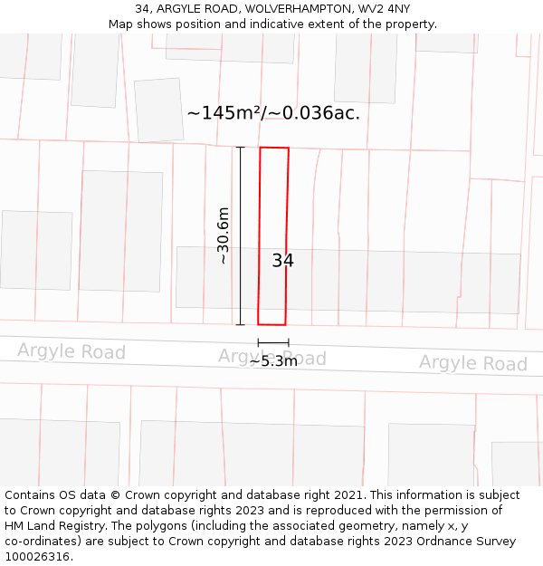 34, ARGYLE ROAD, WOLVERHAMPTON, WV2 4NY: Plot and title map