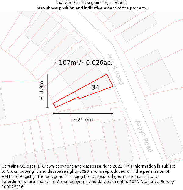 34, ARGYLL ROAD, RIPLEY, DE5 3LG: Plot and title map