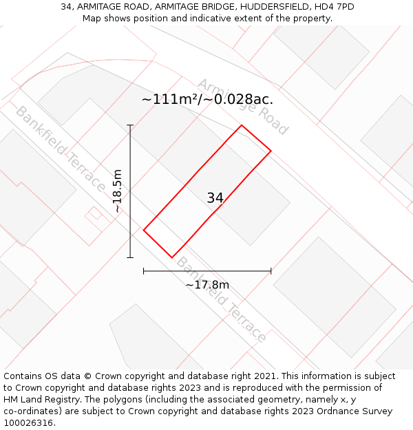 34, ARMITAGE ROAD, ARMITAGE BRIDGE, HUDDERSFIELD, HD4 7PD: Plot and title map