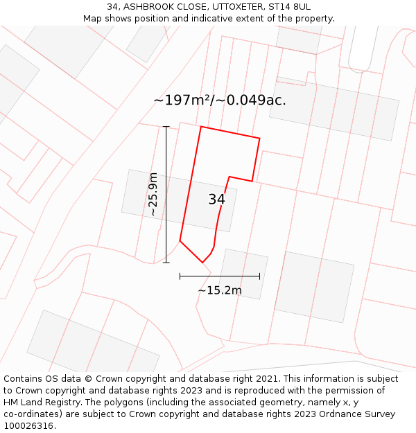 34, ASHBROOK CLOSE, UTTOXETER, ST14 8UL: Plot and title map