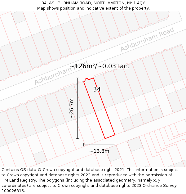 34, ASHBURNHAM ROAD, NORTHAMPTON, NN1 4QY: Plot and title map