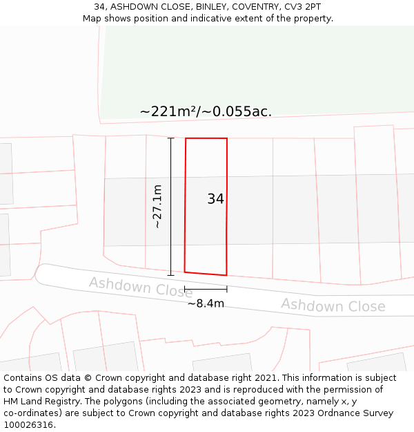 34, ASHDOWN CLOSE, BINLEY, COVENTRY, CV3 2PT: Plot and title map
