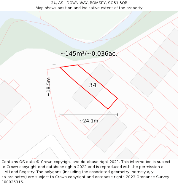 34, ASHDOWN WAY, ROMSEY, SO51 5QR: Plot and title map