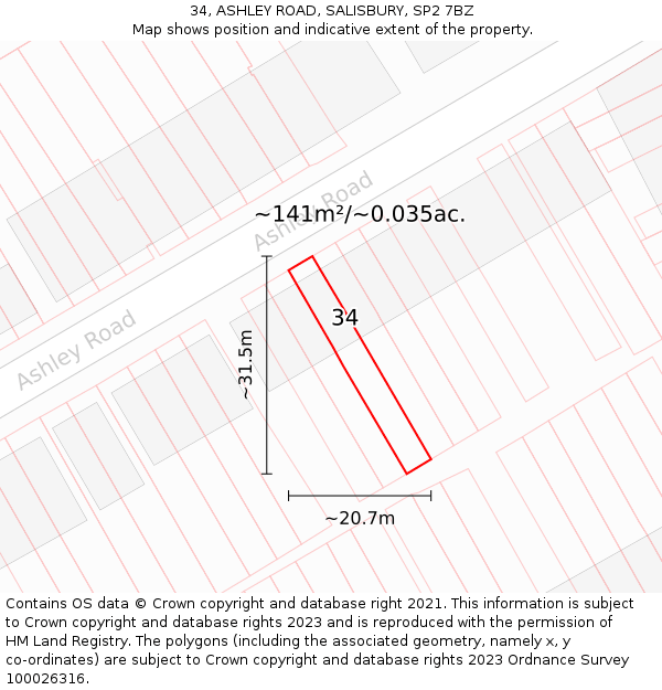 34, ASHLEY ROAD, SALISBURY, SP2 7BZ: Plot and title map