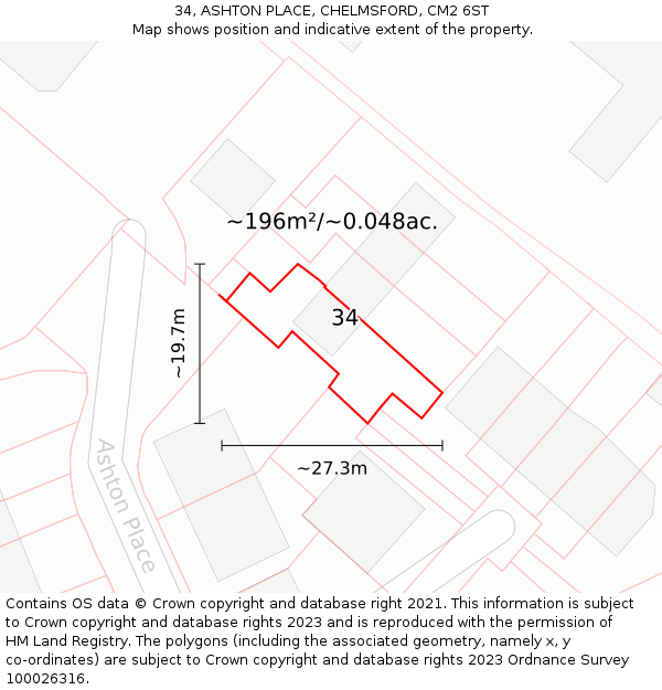 34, ASHTON PLACE, CHELMSFORD, CM2 6ST: Plot and title map