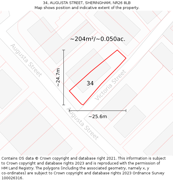 34, AUGUSTA STREET, SHERINGHAM, NR26 8LB: Plot and title map