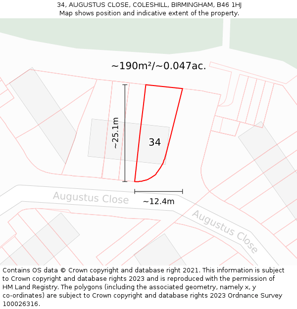 34, AUGUSTUS CLOSE, COLESHILL, BIRMINGHAM, B46 1HJ: Plot and title map