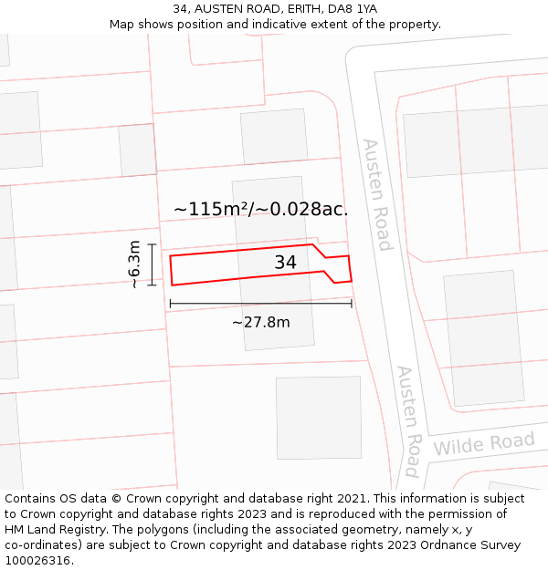 34, AUSTEN ROAD, ERITH, DA8 1YA: Plot and title map