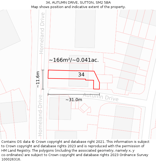 34, AUTUMN DRIVE, SUTTON, SM2 5BA: Plot and title map