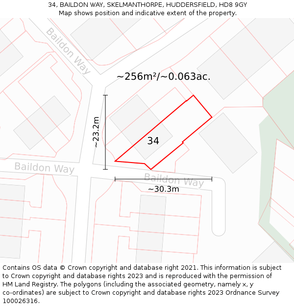 34, BAILDON WAY, SKELMANTHORPE, HUDDERSFIELD, HD8 9GY: Plot and title map