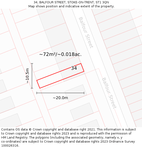 34, BALFOUR STREET, STOKE-ON-TRENT, ST1 3QN: Plot and title map