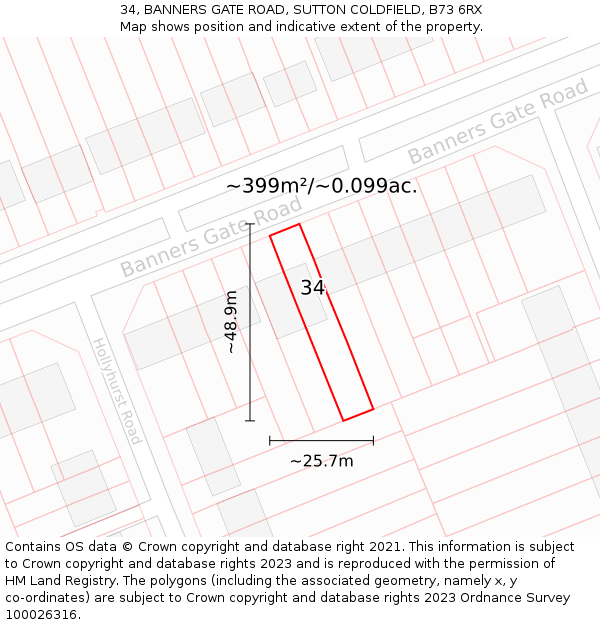 34, BANNERS GATE ROAD, SUTTON COLDFIELD, B73 6RX: Plot and title map
