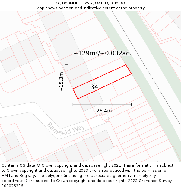 34, BARNFIELD WAY, OXTED, RH8 9QF: Plot and title map