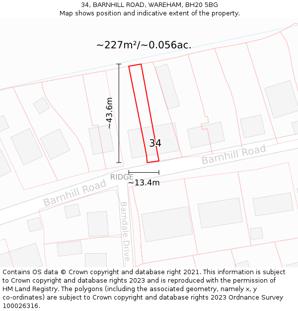 34, BARNHILL ROAD, WAREHAM, BH20 5BG: Plot and title map