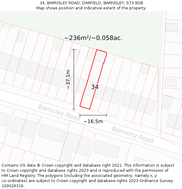 34, BARNSLEY ROAD, DARFIELD, BARNSLEY, S73 9DB: Plot and title map