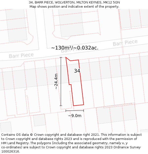 34, BARR PIECE, WOLVERTON, MILTON KEYNES, MK12 5GN: Plot and title map