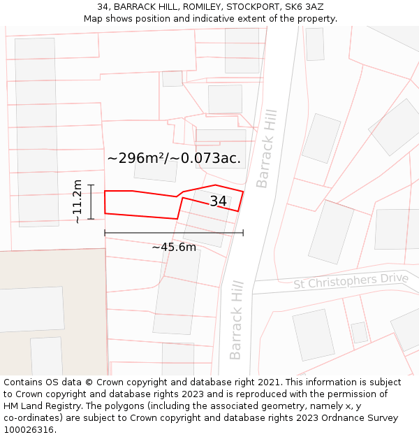 34, BARRACK HILL, ROMILEY, STOCKPORT, SK6 3AZ: Plot and title map