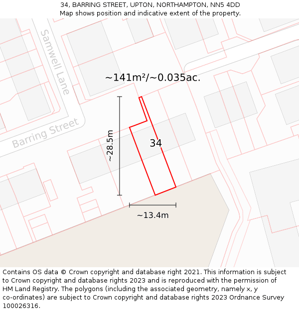 34, BARRING STREET, UPTON, NORTHAMPTON, NN5 4DD: Plot and title map