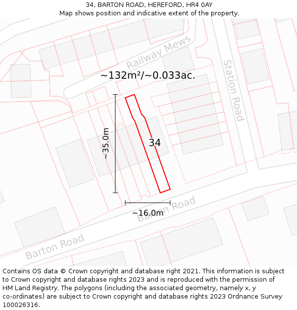 34, BARTON ROAD, HEREFORD, HR4 0AY: Plot and title map