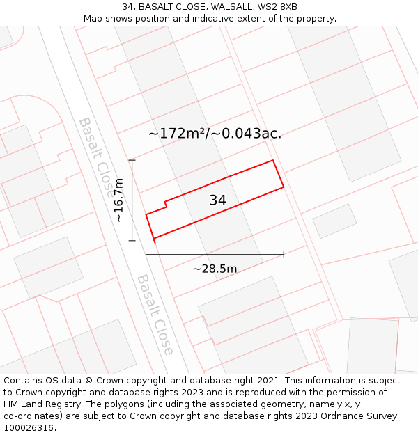 34, BASALT CLOSE, WALSALL, WS2 8XB: Plot and title map
