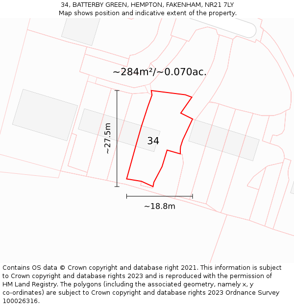 34, BATTERBY GREEN, HEMPTON, FAKENHAM, NR21 7LY: Plot and title map
