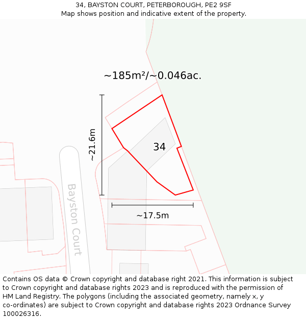 34, BAYSTON COURT, PETERBOROUGH, PE2 9SF: Plot and title map