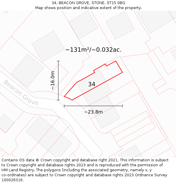 34, BEACON GROVE, STONE, ST15 0BG: Plot and title map