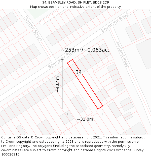 34, BEAMSLEY ROAD, SHIPLEY, BD18 2DR: Plot and title map