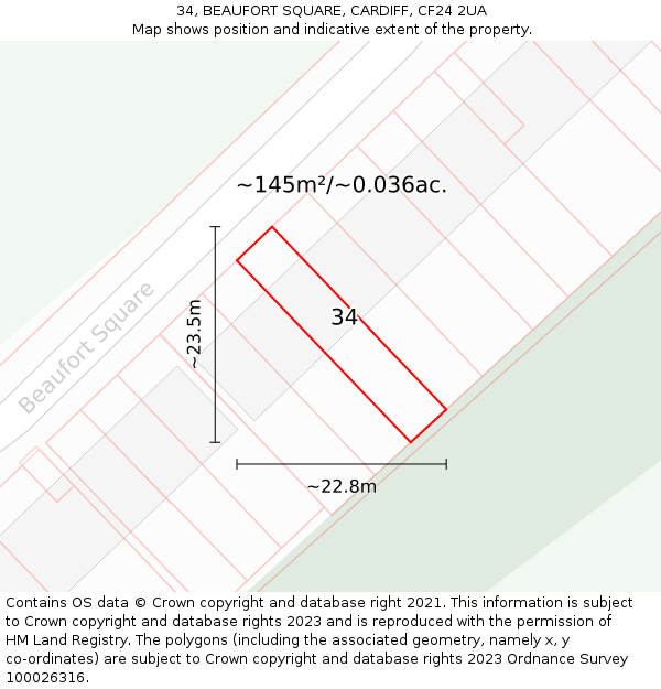 34, BEAUFORT SQUARE, CARDIFF, CF24 2UA: Plot and title map
